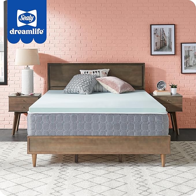 Sealy Dreamlife 2” Gel Memory Foam California King Mattress Topper with SealyComfort Gel Foam, 1 Year Limited Warranty, Made in The USA