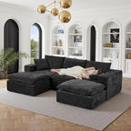 108" Sectional Couches for Living Room Boneless Couch Upholstered Cloud Couch Sectional Modular Sectional Sofa with L Shaped (Chenille-Black, 3 Seat+2 Ottoman)