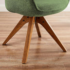 Zouron Mid Century Modern Accent Chair with Wooden Legs, Swivel Desk Chair No Wheels, Upholstered Side Armchair Vanity Chair for Small Space Home Office Living Room Bedroom, Green
