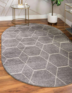 Unique Loom Trellis Frieze Collection Area Rug - Geometric (5' x 8' Oval, Light Gray/ Ivory)