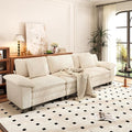 PHI VILLA Modern Modular Couches Sets, 123.6" Cloud Sectional Sofa with Upholstered Deep Seat, 3-Seater Couch for Living Room Small Spaces, Corduroy Fabric, Beige