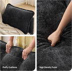 108" Modern L-Shaped Sectional Sofa with USB & Type-c Port Charger, Modular Cloud Couch, Deep Seating Chenille Fabric 4-Seater with Ottoman and Pillows for Living Room (Black)