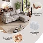 Sectional Sofa and Couches for Living Room, 78'' Brown 3 Seat L-Shaped Couch with Movable Ottoman, Comfy Linen Convertible Sectionals Sofas with Chaise for Apartment, Office, Small Space
