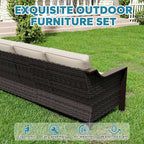 75" Patio Metal Wicker Sofa, 3-seat Deep Seat & Upholstered Couch, Outdoor All-Weather Rattan Loveseat with Washable Cushions, Steel Frame, Garden (Beige and Brown Stripe)