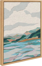 Kate and Laurel Sylvie Dal Lake Framed Canvas Wall Art by Nikita Jariwala; 18x24 Natural; Soft Colorful Nature Landscape Art for Wall Home Decor