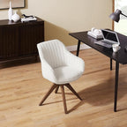 Zouron Mid Century Modern Accent Chair with Wooden Legs, Upholstered Swivel Chair No Wheels, Side Accent Armchair Vanity Chair for Small Space Home Office Living Room Bedroom, Beige