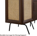 NTC MOSSIC Sideboard with 2 Doors and 3 Drawers, Buffet Cabinet with Natural Rattan and Metal Legs, Modern Storage Cabinet for Living Room, and Hallway, Effortless Assembly - Dark Walnut