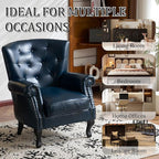 Modern Accent Chair, Mid-Century Faux Leather Armchair with Solid Wood Legs, Single Sofa Club Chair for Living Room, Bedroom, Leisure Room, Reading Room(Navy)