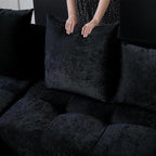 WJShome Modular Sectional Sofa,140inch Cloud Couch Deep Seat Sectional Couches for Living Room,Modern Linen Upholstered Loveseat Couch with Pillow for Home,Black