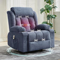 Rocking Recliner Chair with Heat and Massage, Nursery Recliner 360° Swivel Oversized Chairs for Adults, Lazy Boy Single Sofa Seat with 3 Positions, 2 Side Pockets, Cup Holders, and USB Ports, Blue