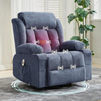 Rocking Recliner Chair with Heat and Massage, Nursery Recliner 360° Swivel Oversized Chairs for Adults, Lazy Boy Single Sofa Seat with 3 Positions, 2 Side Pockets, Cup Holders, and USB Ports, Blue