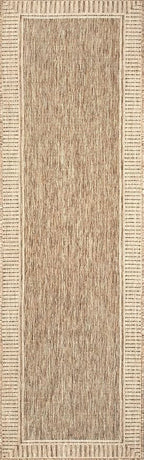 nuLOOM 2' x 10' Outdoor/Indoor Asha Area Rug, Asha Light Brown, Casual Design with Striped Border, Stain Resistant, Highly Durable, for Patio, Balcony, Bedroom, Living Room, Dining Room, Bathroom