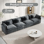 Modular Sectional Sofa, 146.5 Inch I-Shaped Cloud Sofa with Deep Seat Chenille Sofa with Cushions, Four Seater Sectional Sofa for Living Room Apartment,Gray