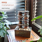 Alpine Corporation TT8002 Indoor/Outdoor Tabletop Stacked Rocks Eternity Fountain, Modern Rocks Tabletop Fountain 12", Brown