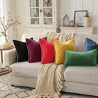 decorUhome Christmas Chenille Soft Throw Pillow Covers 12x20 Set of 2, Lumbar Velvet Farmhouse Neutral Decorative Euro Pillow Covers with Stitched Edge for Couch Sofa Bed Home Decor, Green