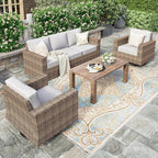 HERA'S HOUSE Patio Furniture Conversation Set with 4.92" Widened Armrest, Swivel Glide Chairs with 5.5" Thick Cushions, Gray Outdoor Wicker Sofa Set, 4 Pieces 5 Seats