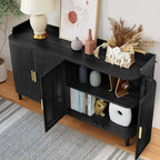 ORRD 4 Doors Storage Cabinet, 2 Tier Wooden Storage Organizer Cabinet with Adjustable Shelf, Sideboard Buffet Cabinets with Iron Curved Doors Accent Shoe Rack for Entryway Hallway Living Room (Black)