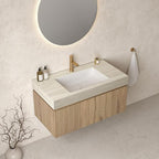 Bathroom Vanity with Sink 36 Inch, Floating Bathroom Vanity Sink Cabinet with Drawer and Door, Undermount Sink & Travertine-Pattern Sintered Stone Top, Pre-Assembled, White Oak