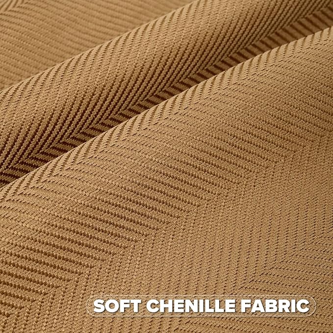 FUTEI Camel Chenille Throw Pillow Covers 16x16 Inch Set of 2,Soft Wide Chevron Textured Cushion Case,Farmhouse Home Decor for Couch Bed Living Room