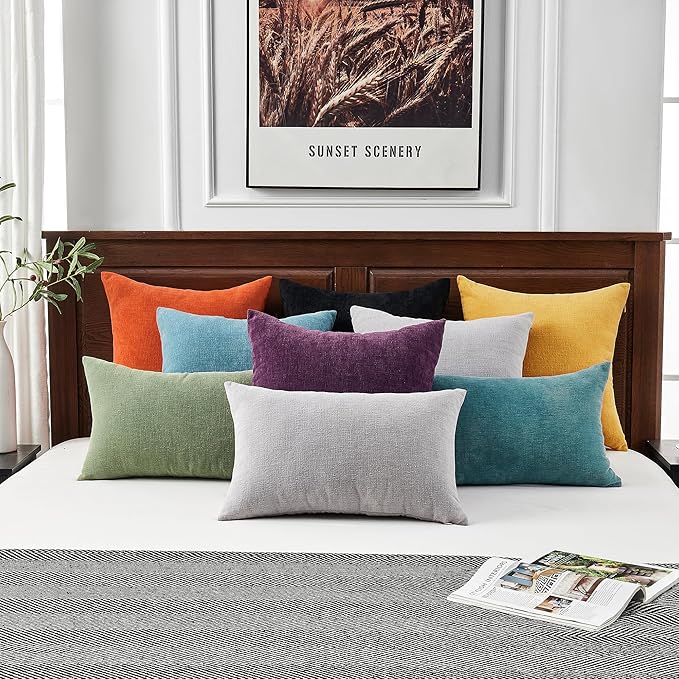 GAWAMAY Decorative Square Throw Pillow Covers 18"x18" Inch Set of 4, Super Soft Chenille Pillows Farmhouse Fall Pillowcase for Living Room Bedroom Sofa Couch Cushion Cover Burnt Orange 45x45cm