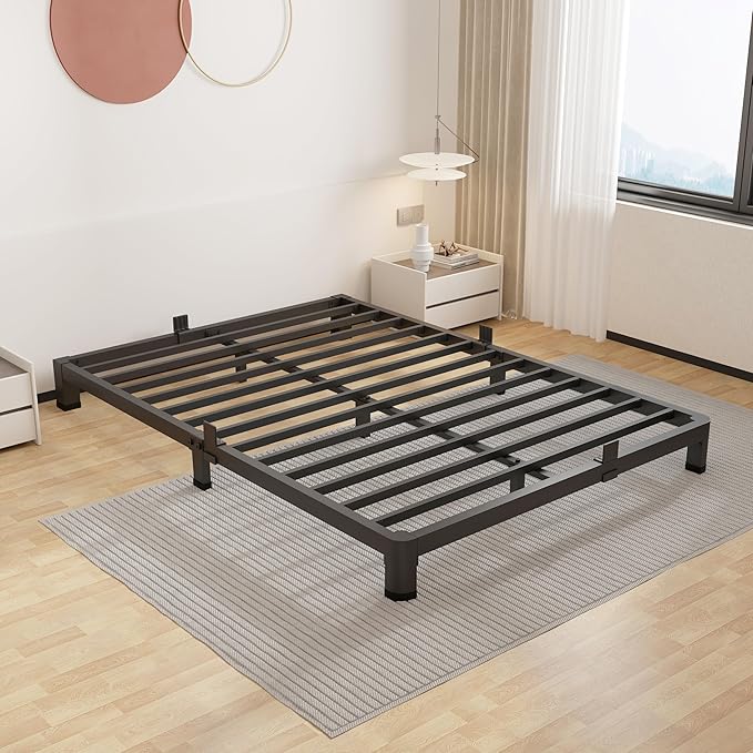 ROIL 4 inch Full Size Bed Frame with Round Corner Legs Mattress Retainers 3500LBS Heavy Duty Steel Slats No Box Spring Needed Platform Noise-Free Easy Assembly