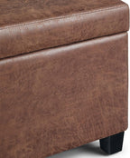 SIMPLIHOME Avalon 48 inch Wide Contemporary Rectangle Storage Ottoman Bench in Distressed Umber Brown Vegan Faux Leather, Assembled, For the Living Room, Entryway and Family Room