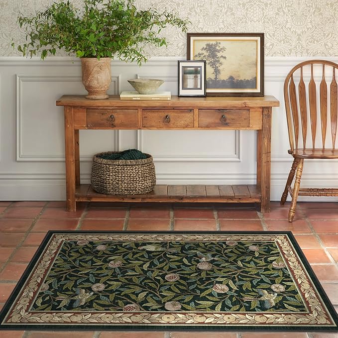 RUGGABLE x Morris & Co Washable Area Rug – Pomegranate Blue Green 3x5, Stain-Resistant, Non-Slip – Small Machine Washable Rugs for Living Room, Bedroom, Hallway, Entryway & Office–with Cushioned Pad