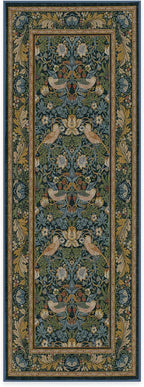 RUGGABLE x Morris & Co Machine Washable Runner Rug – Strawberry Thief Indigo 2.5x7, Stain-Resistant, Non-Slip – Washable Rug for Hallway, Entryway, Living Room & Kitchen–with Standard Pad
