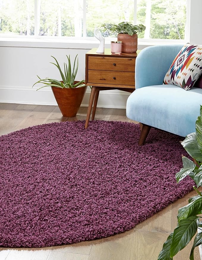 Unique Loom Solid Shag Collection Area Rug (3' 3" x 5' 3" Oval, Eggplant Purple)