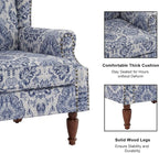 Accent Chair Set of 2, Upholstered High Back Floral Armchair with Nailhead Trim & Wood Legs, Comfy Wingback Reading Single Sofa Chair for Small Spaces, Living Room, Bedroom-Navy Blue Floral