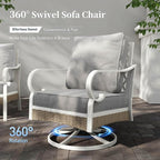 6 Piece Metal Outdoor Patio Furniture Set, Patio Conversations Set 3-Seater Couch, 2-Seater Sofa, 2 Swivel Sofa with 5.75" Thick Cushion and Coffee Table White Backyard Furniture, Gray