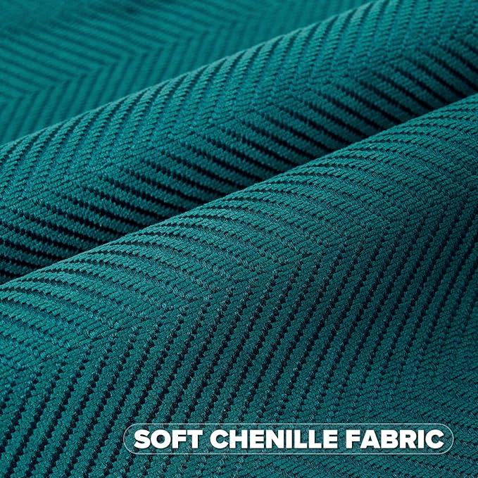 FUTEI Teal Chenille Throw Pillow Covers 20x20 Inch Set of 2,Soft Wide Chevron Textured Cushion Case,Farmhouse Home Decor for Couch Bed Living Room