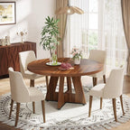 Tribesigns Farmhouse Dining Table, 47 Inch Round Dinner Table for 4, Rustic Round Dining Room Table for Home Dining Room Living Room (Brown)