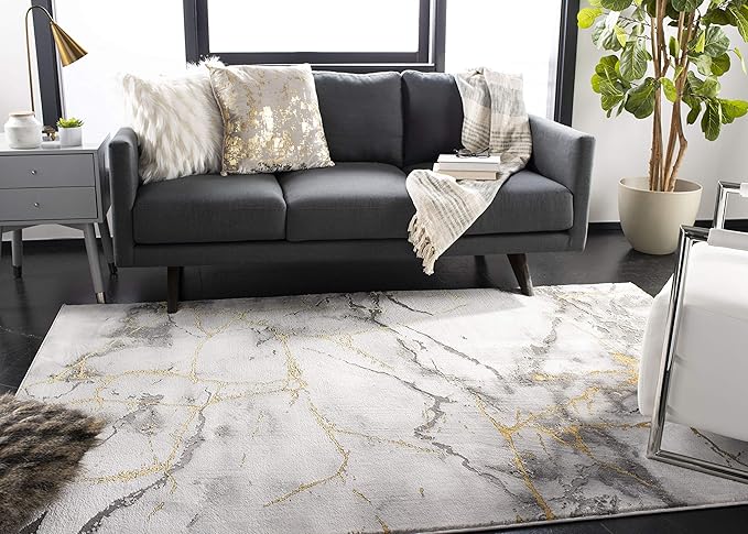 SAFAVIEH Craft Collection Area Rug - 10'6" x 14', Grey & Gold, Modern Abstract Design, Non-Shedding & Easy Care, Ideal for High Traffic Areas in Living Room, Bedroom (CFT877F)