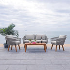 SAFAVIEH PAT7072A Outdoor Velso Rope 4-Piece Seat Cushions and Pillows Included Patio Set