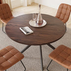 45.3 Inch Modern Round Dining Table for 4, Space-Saving Dinette with Carbon Steel Legs for Home Kitchen Apartment(Dark Walnut Table)