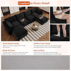 108" Sectional Couches for Living Room Boneless Couch Upholstered Cloud Couch Sectional Modular Sectional Sofa with L Shaped (Corduroy-Black, 4 Seat+2 Ottoman)