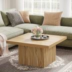 Tribesigns Square Coffee Table, 31.5-Inch Fluted Coffee Table, Mid-Century Modern Living Room Table, Large Cocktail Table for Living Room, Easy Assembly, Oak