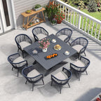 PURPLE LEAF Outdoor Dining Set for 8 All-Weather 9 Piece Patio Aluminium Dining Large Square Table and Rope Weave Chairs Included Cushions for Backyard Decor Kitchen Patio Furniture Set Grey and Navy
