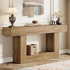 Tribesigns 63" Console Table, Farmhouse 2-Tier Entryway Table with U-Shaped Base, Narrow Long Wood Sofa Table Behind Couch Table for Living Room, Hallway, Foyer, Light Brown