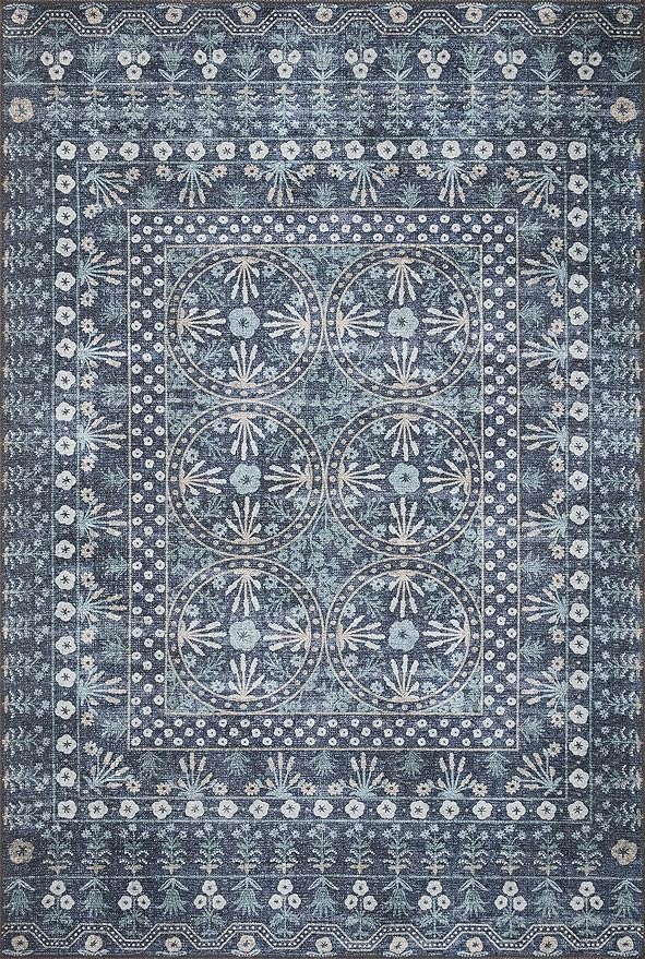 Loloi Rifle Paper Co. Maison Collection MAO-03 Rosette Blue 7'-6" x 9'-6", .19" Pile Height, Area Rug