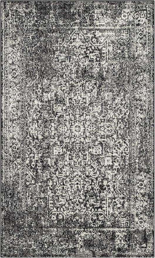 SAFAVIEH Evoke Collection 3' x 5' Black / Grey EVK256R Oriental Distressed Non-Shedding Living Room Bedroom Accent Rug