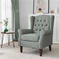 High Back Accent Chair, High Wingback Chair for Living Room, Button-Tufted Upholstered Fabric Armchair with Solid Wood Legs, Comfy Single Sofa Reading Chair for Bedroom, Gray