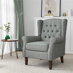 High Back Accent Chair, High Wingback Chair for Living Room, Button-Tufted Upholstered Fabric Armchair with Solid Wood Legs, Comfy Single Sofa Reading Chair for Bedroom, Gray
