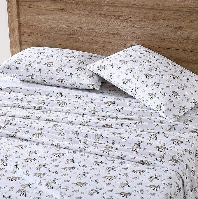 Eddie Bauer - Twin Sheets, Cotton Flannel Bedding Set, Brushed For Extra Softness, Cozy Home Decor (Woodland Friends, Twin)