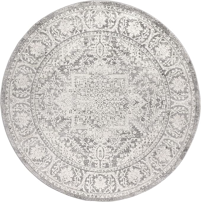 JONATHAN Y Modern Vintage Medallion Light Gray 9' Round Indoor Area Rug, Country, Floral, Easy-Cleaning for Living Room, Bedroom, Kitchen, Pet Friendly, Non-Shedding (MDP100A-9R)