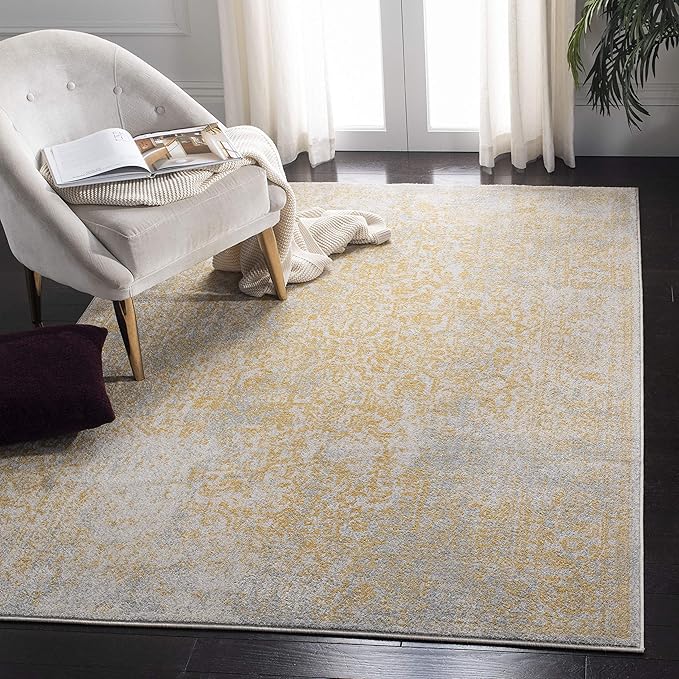 SAFAVIEH Evoke Collection Area Rug - 5'3" Square, Ivory & Gold, Distressed Design, Non-Shedding & Easy to Clean, Ideal for Living Room, Bedroom, Dining Space (EVK256B)