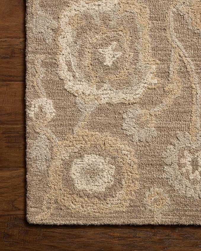 Loloi Chris Loves Julia Dorothea Collection DRT-01 Bark/Stone 2'-3" x 3'-9" Accent Rug Wool Neutral Floral Living Room Bedroom Carpet