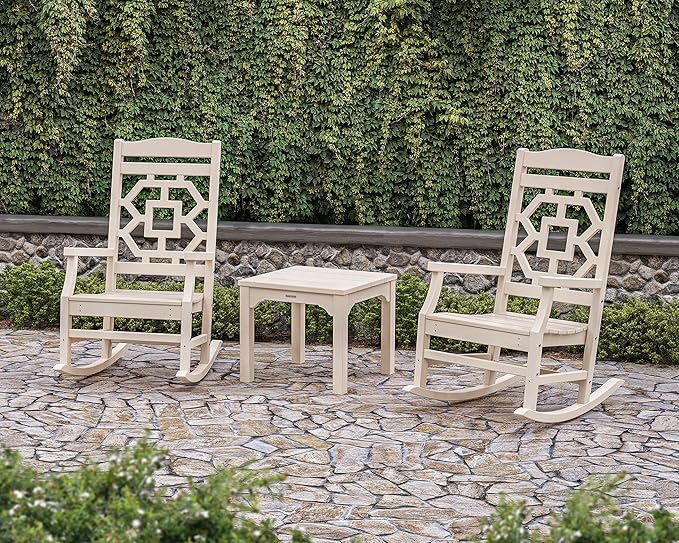 Martha Stewart by POLYWOOD® Chinoiserie 3-Piece Rocking Chair Set in Sand