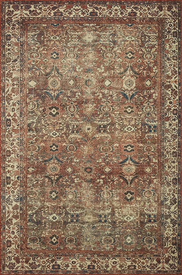 Loloi Magnolia Home by Joanna Gaines Banks Collection BAN-04 Brick/Ivory 8'-6" x 11'-6", .13" Pile Height, Machine Washable, Area Rug